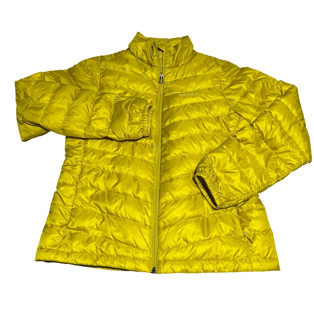 Marmot Puffer Jacket Women Medium Yellow 700 Fill Down Quilted Full Zip 1541